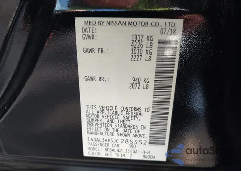 2018 Nissan Altima 2.5 Sr from USA, damaged, VIN 1N4AL3AP5JC285552